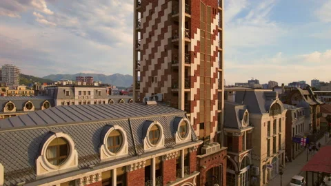 Aerial View Of The Clock Tower At Piazza Square In Batumi, Georgia Video stock 236915371