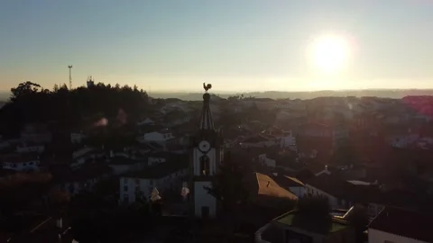 Aerial View Clock Tower Pinhel - Portugal Stock Footage 231174153