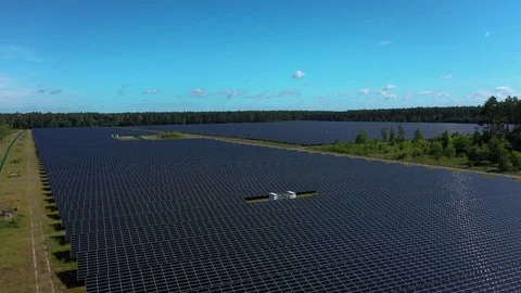 Aerial view close up of solar power station in Templin, Germany Stock Footage 126151853