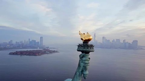 Aerial View Close Up Torch Statue of Liberty Red 8K Stock Footage 106531657