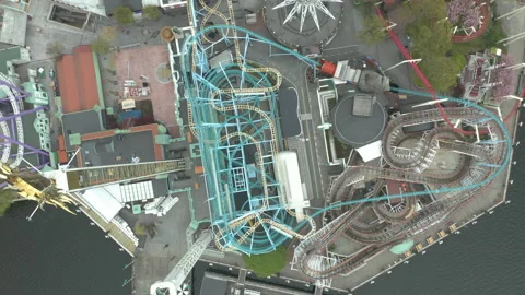 Aerial view of closed theme park tivoli during Covid-19 Coronavirus pandemic Stock Footage 132858335