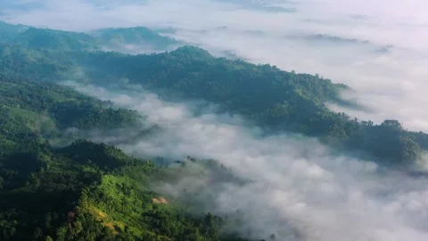 Aerial View of Cloud-Covered lush Mountains in Sajek Valley, Bangladesh Stock Footage 285278437
