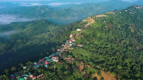 Aerial View of Cloud-Covered lush Mountains in Sajek Valley, Bangladesh Stock Footage 285278470