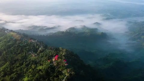 Aerial View of Cloud-Covered lush Mountains in Sajek Valley, Bangladesh Stock Footage 285279574