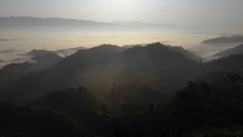 Aerial View of Cloud-Covered lush Mountains in Sajek Valley, Bangladesh Stock Footage 285280660