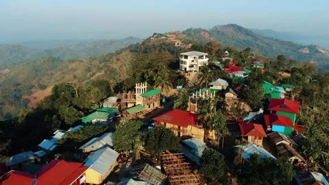 Aerial View of Cloud-Covered lush Mountains in Sajek Valley, Bangladesh Stock Footage 285281809