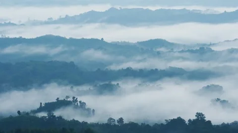 Aerial View of Cloud-Covered lush Mountains in Sajek Valley, Bangladesh Stock Footage 285293396