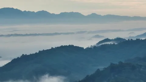 Aerial View of Cloud-Covered lush Mountains in Sajek Valley, Bangladesh Stock Footage 285296103