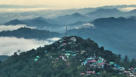 Aerial View of Cloud-Covered lush Mountains in Sajek Valley, Bangladesh Stock Footage 285296663