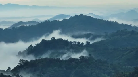 Aerial View of Cloud-Covered lush Mountains in Sajek Valley, Bangladesh Stock Footage 285296863