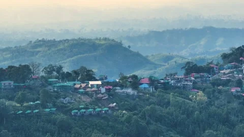 Aerial View of Cloud-Covered lush Mountains in Sajek Valley, Bangladesh Stock Footage 285298515