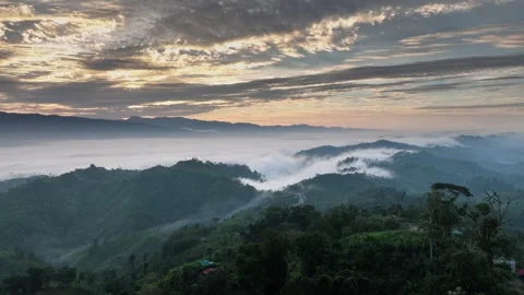 Aerial View of Cloud-Covered lush Mountains in Sajek Valley, Bangladesh Stock Footage 285303739