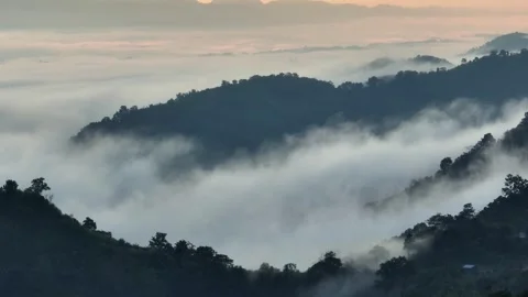 Aerial View of Cloud-Covered lush Mountains in Sajek Valley, Bangladesh Stock Footage 285304383