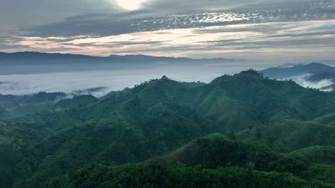 Aerial View of Cloud-Covered lush Mountains in Sajek Valley, Bangladesh Stock Footage 285304942