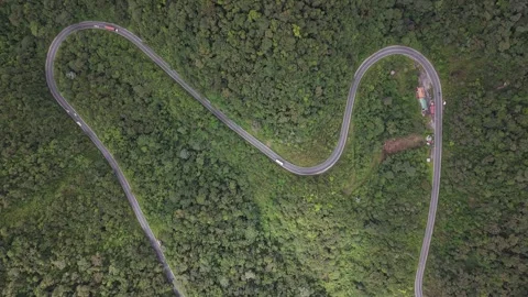 Aerial View of Cloud Forest and Mountain Road in Mindo Ecuador Stock Footage 336795751
