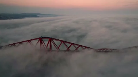 Aerial View of Cloud Inversion Over Firth of Forth in Scotland Stock Footage 172544044