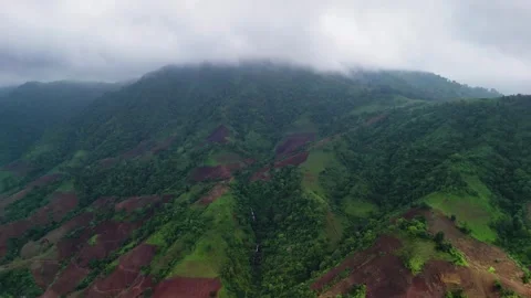 Aerial View of Cloud-Touched Lush Green Mountains Stock Footage 339682836