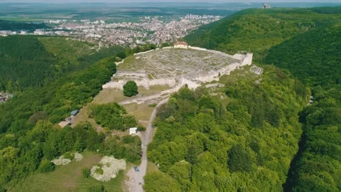 Aerial view from the clouds of ancient fortress Shumen Stock Footage 138705665