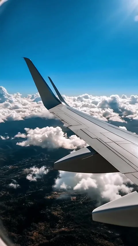 Aerial View of Clouds and Wing During Daylight Flight Travel Stock Footage 304443914