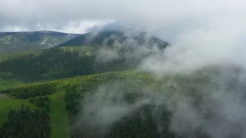 Aerial view from the clouds on the beautiful forests of the Czech Republic Video stock 148047317