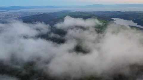 Aerial View of Clouds Drifting Over San Francisco Bay Area Stock Footage 106256657