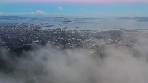 Aerial View of Clouds Drifting Over Hills and San Francisco Bay Stock Footage 106257404