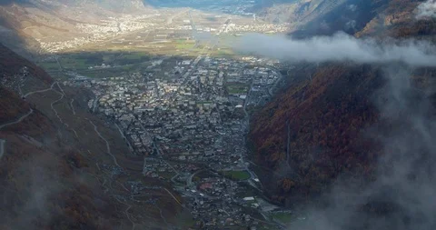 Aerial view clouds over Martigny in Canton Valais Vidéo 120512548