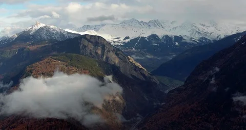 Aerial view clouds over Mountain near Martigny in Canton Valais Stock Footage 120515125