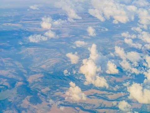 Aerial view of clouds over rolling hills and farmland in Washington state Stock Photos