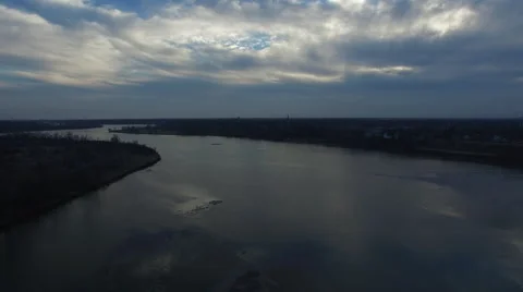 Aerial view of clouds reflecting in river Stock Footage 60026259