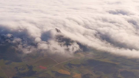 Aerial view of clouds rolling through mountains in La Rioja, Spain Stock Footage 97979747