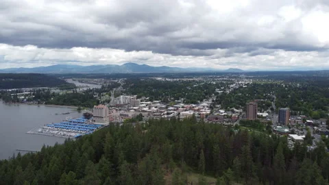 Aerial View of the Clouds Sitting over Coeur d'Alene Stock Footage 208796375