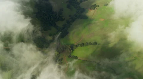 Aerial view of cloudscape over green hills of Napa Valley California Stock Footage 64795064