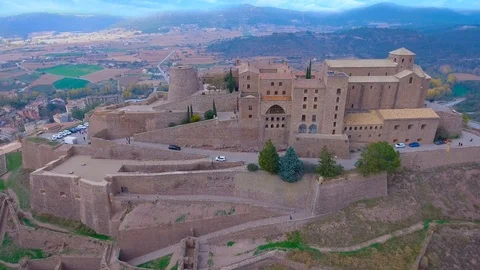Aerial view in a cloudy day in front of Castle of Cardona in Catalonia Spain Vídeos de archivo 110692584
