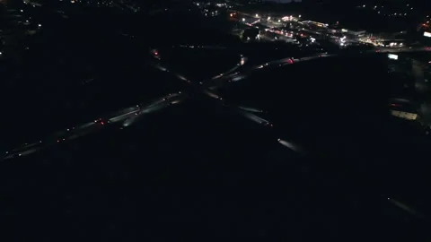 Aerial view of clover highway interchange at night and cars Dartmouth, Canada. Stock Footage 275762065