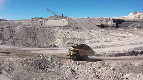 Aerial view of coal-carrying machine in a coal mine Stock Footage 294099109