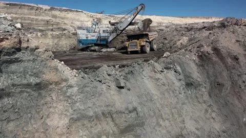Aerial view of coal-carrying machine in a coal mine Stock Footage 294099187