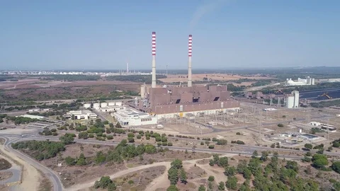 Aerial view of Coal-Fired Power Plant Stock Footage 82401940