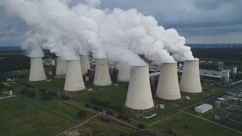 Aerial view coal fired power station, greenhouse gases emissions Germany Europe Stock-Footage 85849063