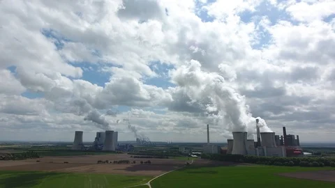 Aerial View of Coal-fired Power Plants Stock Footage 89704322