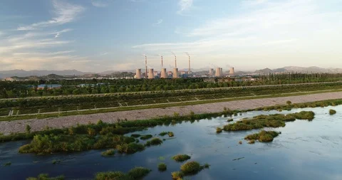 Aerial view of coal fired power plant in China Stock Footage 95997308