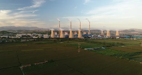 Aerial view of coal fired power plant in China Stock Footage 95997623