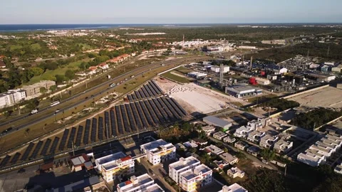 Aerial view of Coal-fired power station with solar panels. Dominican Republic Video stock 268756130