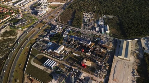 Aerial view of Coal-fired power station with solar panels. Dominican Republic Видео 268757184