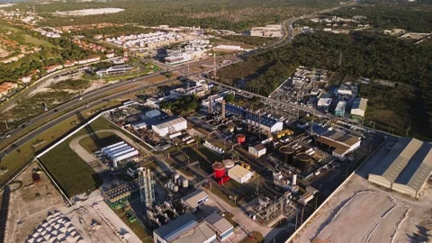 Aerial view of Coal-fired power station with solar panels. Dominican Republic Stock Footage 274224851