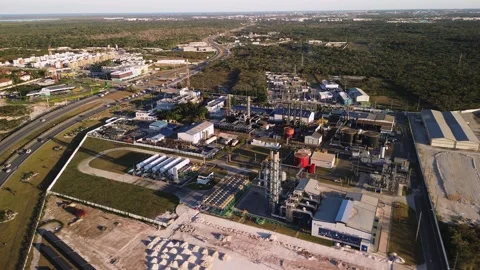 Aerial view of Coal-fired power station with solar panels. Dominican Republic Stock Footage 274374731