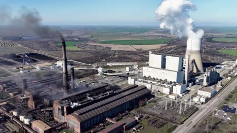 Aerial view to a coal-fired power plant in Eastern Europe, Stara Zagora Region Stock Footage 333358565