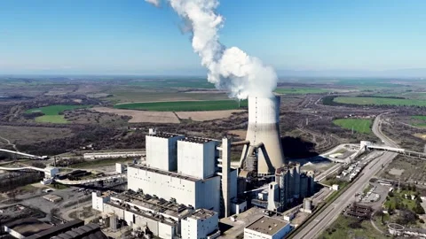 Aerial view to a coal-fired power plant in Eastern Europe, Stara Zagora Region Stock Footage 333358599