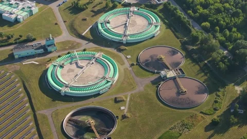 Aerial view of a coal fired power plant with a freight train Stock Footage 346092833
