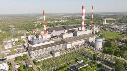 Aerial view of coal fired thermal power plant generating electricity Stock Footage 344879759